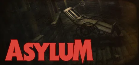 Заставка ASYLUM: красная надпись на фоне темной больничной палаты